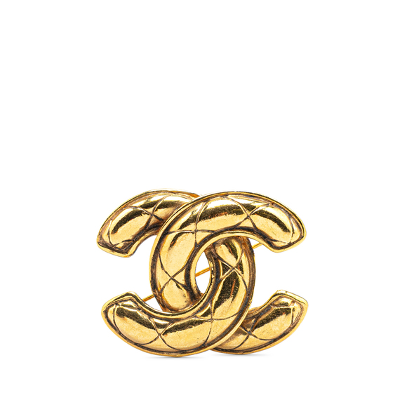 Pre-Loved Chanel Gold Plated CC Quilted Brooch - Picture 1 of 3